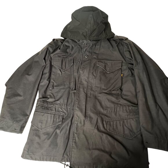 Alpha Industries Black M-65 Field Coat Large Stock 8415-01-099-7842 Made In USA - Picture 2 of 16